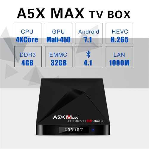  DHong A5X Max Plus Android TV Box, RK3328 DDR3 4G+32G EMMC Flash Android OS 7.1 Television Network Set-top Box Carrying Bluetooth 4.1 Smart Media Player (2.4G5G Dual-Band Wifi)