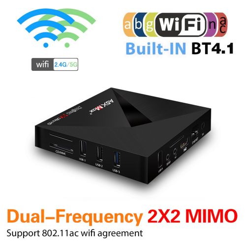  DHong A5X Max Plus Android TV Box, RK3328 DDR3 4G+32G EMMC Flash Android OS 7.1 Television Network Set-top Box Carrying Bluetooth 4.1 Smart Media Player (2.4G5G Dual-Band Wifi)