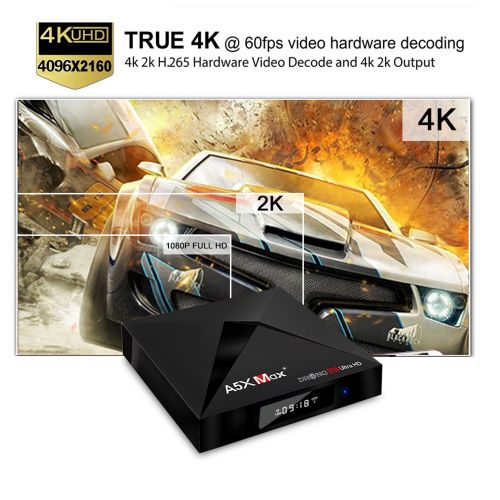  DHong A5X Max Plus Android TV Box, RK3328 DDR3 4G+32G EMMC Flash Android OS 7.1 Television Network Set-top Box Carrying Bluetooth 4.1 Smart Media Player (2.4G5G Dual-Band Wifi)