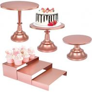 6PCS Cake Stand Set, Rose Gold Metal Cake Stands for Party, Dessert Table Display Set, 3 Size Round Cake Stand with Cupcake Riser Stands, Dessert Cake Holder for Wedding Birthday Baby Shower