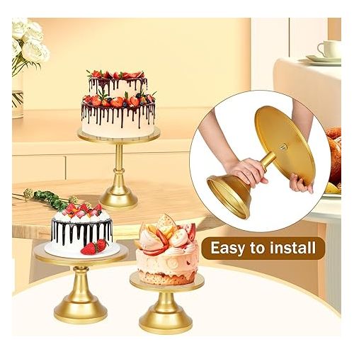  6PCS Cake Stand Set, Gold Metal Cake Stands for Party, Dessert Table Display Set, 3 Size Round Cake Pedestal Stand with Cupcake Risers Stands, Dessert Cake Holders for Weddings, Birthday, Baby Shower