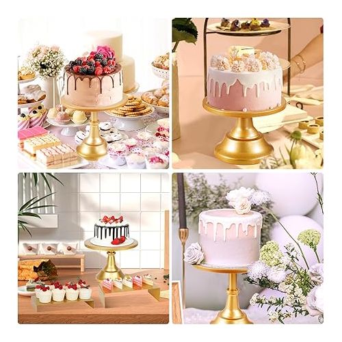  6PCS Cake Stand Set, Gold Metal Cake Stands for Party, Dessert Table Display Set, 3 Size Round Cake Pedestal Stand with Cupcake Risers Stands, Dessert Cake Holders for Weddings, Birthday, Baby Shower