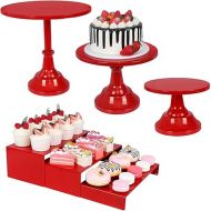 6PCS Cake Stand Set, Red Metal Cake Stands for Party, Dessert Table Display Set, 3 Size Round Cake Pedestal Stand with Cupcake Risers Stands, Dessert Cake Holders for Weddings, Birthday, Baby Shower