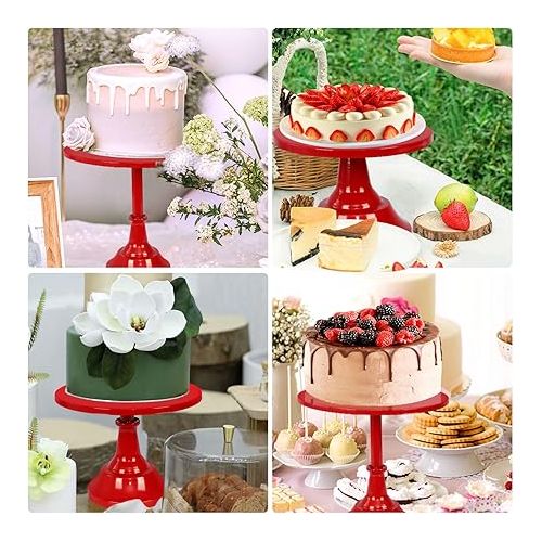  6PCS Cake Stand Set, Red Metal Cake Stands for Party, Dessert Table Display Set, 3 Size Round Cake Pedestal Stand with Cupcake Risers Stands, Dessert Cake Holders for Weddings, Birthday, Baby Shower