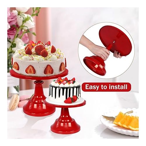  6PCS Cake Stand Set, Red Metal Cake Stands for Party, Dessert Table Display Set, 3 Size Round Cake Pedestal Stand with Cupcake Risers Stands, Dessert Cake Holders for Weddings, Birthday, Baby Shower