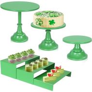 6PCS Cake Stand Set, Green Metal Cake Stands for Party, Dessert Table Display Set, 3 Size Round Cake Pedestal Stands with Cupcake Risers, Dessert Holders for Weddings Birthday Baby Shower