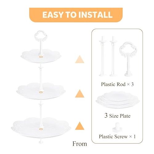  10PCS Cake Stand Set, White Dessert Table Display Set, Metal Round Cake Stand with 3-Tier Plastic Cupcake Stands, Cupcake Tower Stands with Cookie Trays for Wedding Birthday Baby Shower Party
