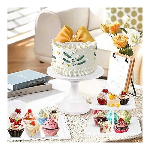  10PCS Cake Stand Set, White Dessert Table Display Set, Metal Round Cake Stand with 3-Tier Plastic Cupcake Stands, Cupcake Tower Stands with Cookie Trays for Wedding Birthday Baby Shower Party