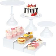 6PCS Cake Stand Set, White Metal Cake Stands for Party, Dessert Table Display Set, 3 Size Round Cake Pedestal Stand with Cupcake Risers Stands, Dessert Holders for Weddings, Birthday, Baby Shower