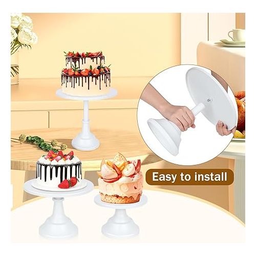  6PCS Cake Stand Set, White Metal Cake Stands for Party, Dessert Table Display Set, 3 Size Round Cake Pedestal Stand with Cupcake Risers Stands, Dessert Holders for Weddings, Birthday, Baby Shower