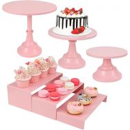 6PCS Cake Stand Set, Pink Metal Cake Stands for Party, Dessert Table Display Set, 3 Size Round Cake Pedestal Stand with Cupcake Risers Stands, Dessert Cake Holders for Weddings, Birthday, Baby Shower