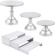 6PCS Cake Stand Set, Silver Metal Cake Stands for Party, Dessert Table Display Set, 3 Size Round Cake Stand with Cupcake Risers Stands, Dessert Cake Holders for Weddings, Birthday, Baby Shower