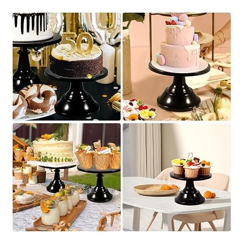  6PCS Cake Stand Set, Black Metal Halloween Cake Stands for Party, Dessert Table Display Set, 3 Size Round Cake Pedestal Stand with Cupcake Risers Stands, Dessert Cake Holders for Weddings, Birthday