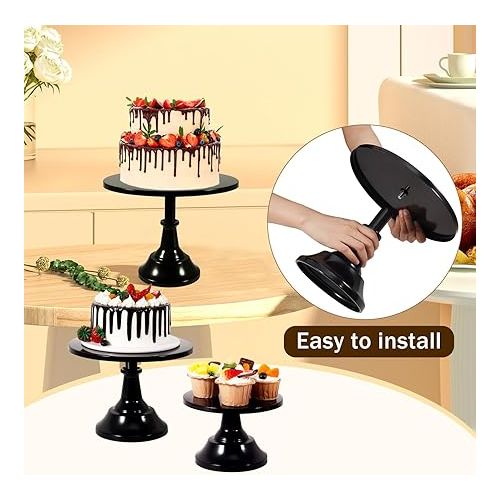  6PCS Cake Stand Set, Black Metal Halloween Cake Stands for Party, Dessert Table Display Set, 3 Size Round Cake Pedestal Stand with Cupcake Risers Stands, Dessert Cake Holders for Weddings, Birthday