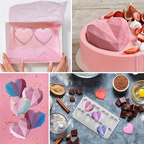  [아마존베스트]DI QIU REN Diamond Heart Shape Silicone Cake Mold 2Pcs Romantic Diamond Love DIY Cake Mold, Multi-Function 3D Mold Amazing, Gift Filled with Love