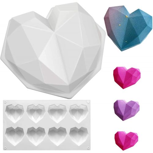  [아마존베스트]DI QIU REN Diamond Heart Shape Silicone Cake Mold 2Pcs Romantic Diamond Love DIY Cake Mold, Multi-Function 3D Mold Amazing, Gift Filled with Love