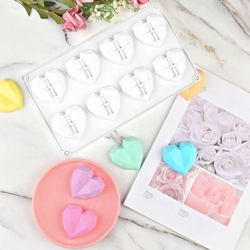  [아마존베스트]DI QIU REN Diamond Heart Shape Silicone Cake Mold 2Pcs Romantic Diamond Love DIY Cake Mold, Multi-Function 3D Mold Amazing, Gift Filled with Love