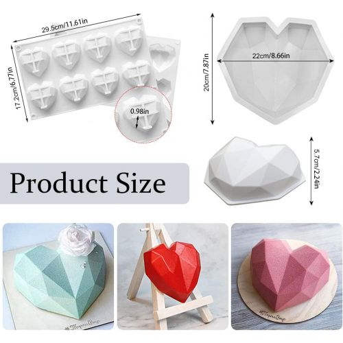  [아마존베스트]DI QIU REN Diamond Heart Shape Silicone Cake Mold 2Pcs Romantic Diamond Love DIY Cake Mold, Multi-Function 3D Mold Amazing, Gift Filled with Love