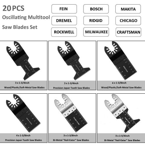  DIAGTREE 20 Metal Wood Oscillating Multitool Quick Release Saw Blades Compatible with Fein Multimaster Porter Cable Black & Decker Bosch Dremel Craftsman Ridgid Ryobi Makita Milwau