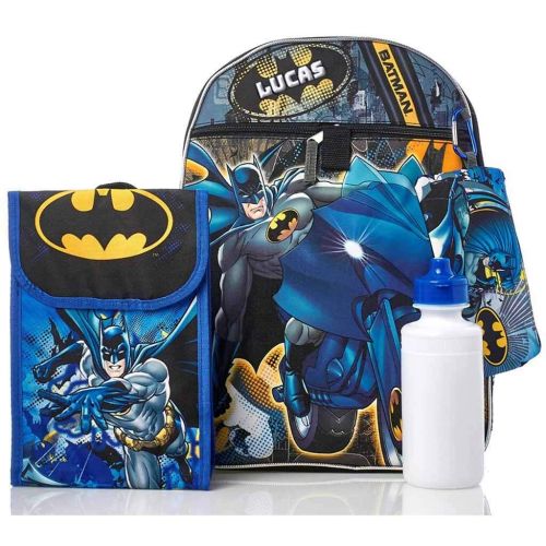  DIBSIES Personalization Station Personalized 16 Backpack with Bonus Lunch Bag, Pencil Case, or Carabiner Clip. (Personalized 16 Batman Backpack with Bonus Lunch Bag, Pencil Case, Water Bottle,and Carabiner Clip)