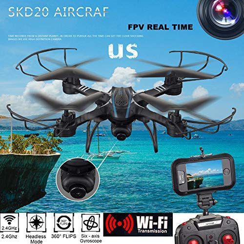  DICPOLIA Remote Control SKYC D20W WiFi FPV 2MP Camera 2.4GHz 4 Channel 6 Axis Gyro Quadcopter 3D Rollove,Racing Controllers Helicopters Drone Parts 4 Channnel Planes For Beginner Adults Kid