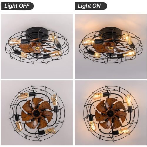  DIDER 21 Low Profile Caged Ceiling Fan with Lights Remote Control, Include Bulbs, Farmhouse Bladeless Ceiling Fan with Light, Bedroom Fan, Small Industrial Black Ceiling Light Fixt