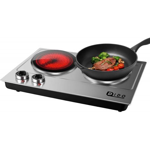  DIDO 1800W Ceramic Electric Hot Plate for Cooking, Dual 7.1 Infrared Burners, Portable Countertop Burners Crystallite Glass Plate, Electric Cooktop for All Cookware, Stainless Stee