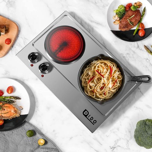  DIDO 1800W Ceramic Electric Hot Plate for Cooking, Dual 7.1 Infrared Burners, Portable Countertop Burners Crystallite Glass Plate, Electric Cooktop for All Cookware, Stainless Stee