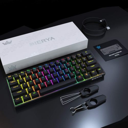  DIERYA DK61E 60% Mechanical Gaming Keyboard, RGB Backlit Wired PBT Keycap Waterproof Type-C Mini Compact 61 Keys Computer Keyboard with Full Keys Programmable (Gateron Optical Brow