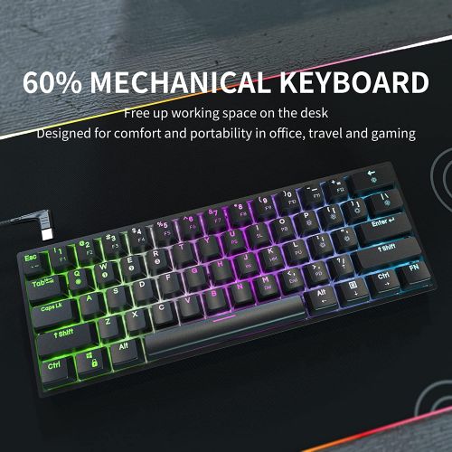  DIERYA DK61E 60% Mechanical Gaming Keyboard, RGB Backlit Wired PBT Keycap Waterproof Type-C Mini Compact 61 Keys Computer Keyboard with Full Keys Programmable (Gateron Optical Brow