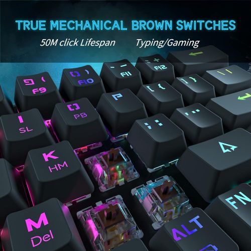  [아마존베스트]DIERYA DK63 Wireless 60% Mechanical Gaming Keyboard True RGB Backlit Bluetooth 4.0 Wired LED Computer Keyboard Compatible with Multi-Device iPhone Android Mobile PC Laptop - Brown