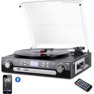 DIGITNOW Bluetooth Record Player with Stereo Speakers, Turntable for Vinyl to MP3 with Cassette Play, AM/FM Radio, Remote Control, USB/SD Encoding, 3.5mm Music Output Jack(Black)