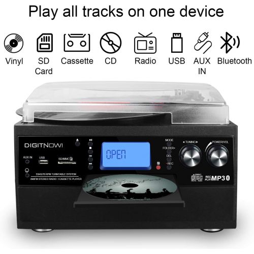  DIGITNOW Bluetooth Record Player Turntable with Stereo Speaker, LP Vinyl to MP3 Converter with CD, Cassette, Radio, Aux in and USB/SD Encoding, Remote Control: Home Audio & Theater