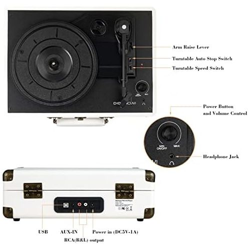  DIGITNOW! Turntable Record Player 3speeds with Built-in Stereo Speakers, Supports USB / RCA Output / Headphone Jack / MP3 / Mobile Phones Music Playback,Suitcase Design