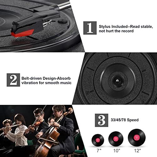  DIGITNOW! Turntable Record Player 3speeds with Built-in Stereo Speakers, Supports USB / RCA Output / Headphone Jack / MP3 / Mobile Phones Music Playback,Suitcase Design