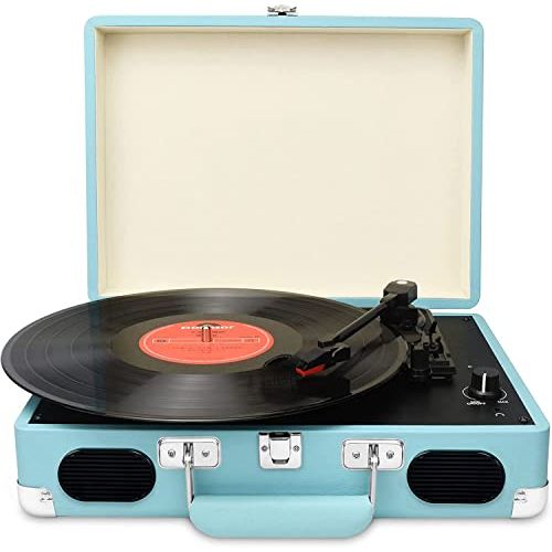  DIGITNOW Vintage Turntable, 3 Speed Vinyl Record Player-Suitcase/Briefcase Style with Built-in Stereo Speakers, Supports USB/RCA Output/Headphone Jack/ MP3/ Mobile Phones Music Pla