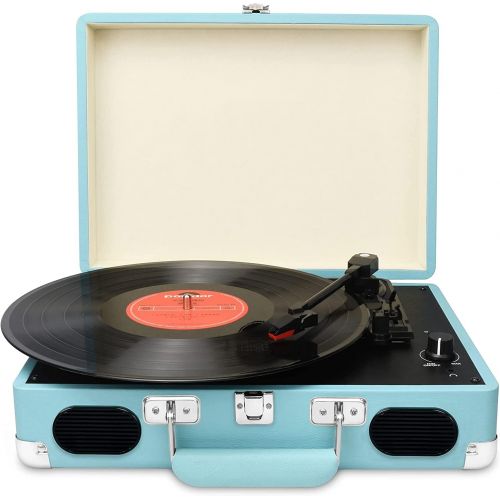  DIGITNOW Vintage Turntable, 3 Speed Vinyl Record Player-Suitcase/Briefcase Style with Built-in Stereo Speakers, Supports USB/RCA Output/Headphone Jack/ MP3/ Mobile Phones Music Pla