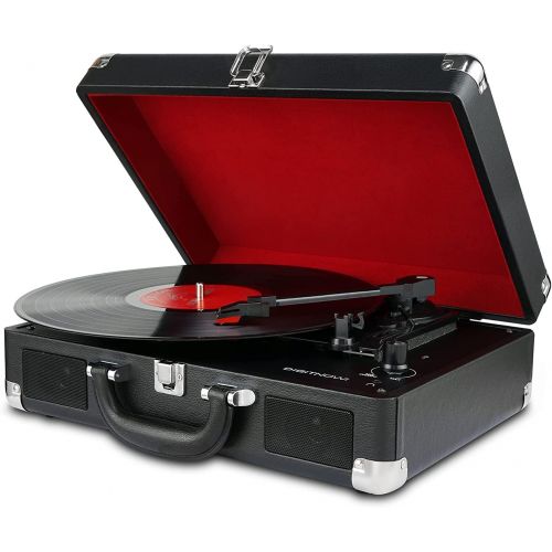  DIGITNOW Turntable Record Player 3speeds with Built-in Stereo Speakers, Supports USB / RCA Output / Headphone Jack / MP3 / Mobile Phones Music Playback,Suitcase Design(Black)