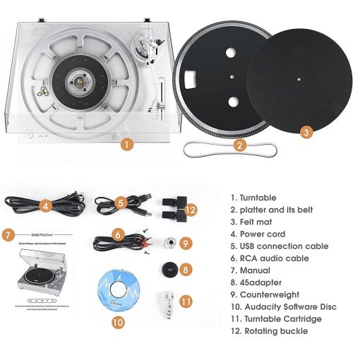  DIGITNOW High Fidelity Belt Drive Turntable, Vinyl Record Player with Magnetic Cartridge, Convert Vinyl to Digital, Variable Pitch Control &Anti-Skate Control