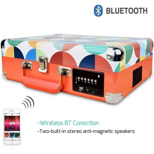  DIGITNOW Record Player, Turntable Suitcase with Multi-Function Bluetooth/FM Radio/USB and SD Card Port/Vinyl to MP3 Converter