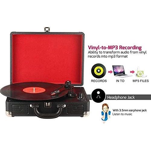  Visit the DIGITNOW Store DIGITNOW Turntable Record Player 3speeds with Built-in Stereo Speakers, Supports USB / RCA Output / Headphone Jack / MP3 / Mobile Phones Music Playback,Suitcase Design(Black)