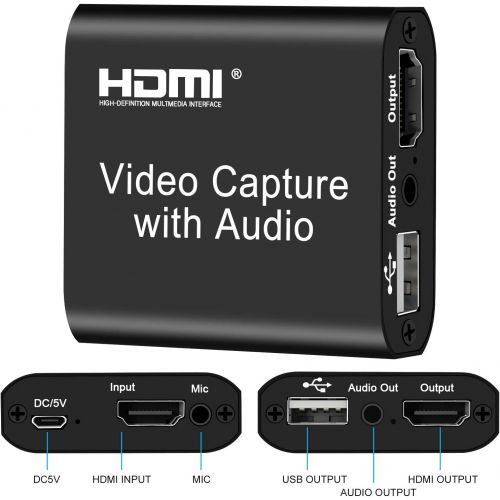  DIGITNOW Audio Video HDMI Capture Card with Loop Out, USB 2.0 4K HD 1080P 60FPS HDMI Video Game Capture Card for Live Streaming for PS3/ PS4 /Xbox One/DSLR/Camcorders/Action Cam