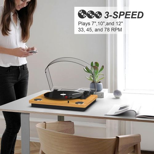  DIGITNOW Max LP Player Vinyl Record Player Bluetooth Turntable with Built-in Bluetooth Receiver &2 Stereo Speaker,3 Speed 3 Size All-in-one for Entertainment and Home Decoration,Support Vin