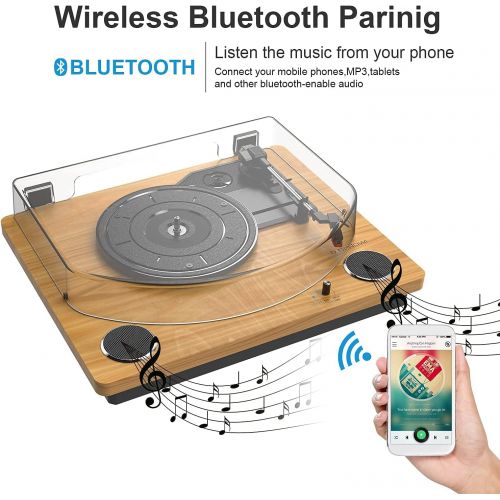  DIGITNOW Max LP Player Vinyl Record Player Bluetooth Turntable with Built-in Bluetooth Receiver &2 Stereo Speaker,3 Speed 3 Size All-in-one for Entertainment and Home Decoration,Support Vin