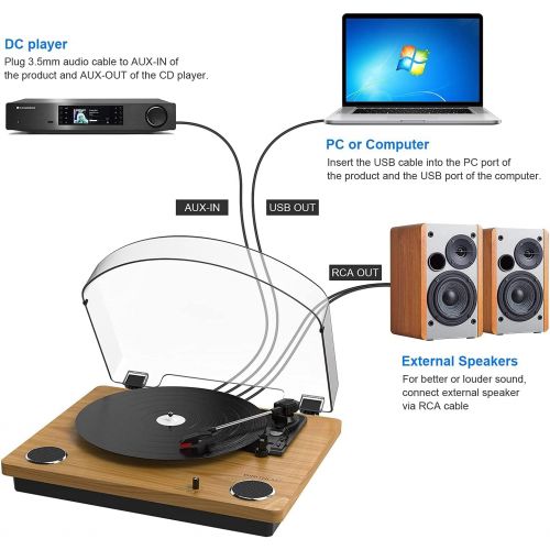  DIGITNOW Max LP Player Vinyl Record Player Bluetooth Turntable with Built-in Bluetooth Receiver &2 Stereo Speaker,3 Speed 3 Size All-in-one for Entertainment and Home Decoration,Support Vin