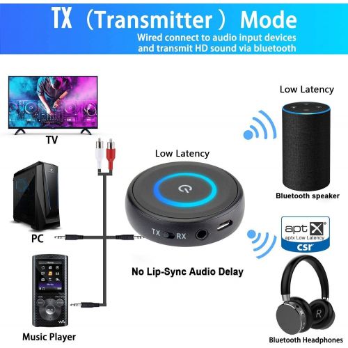 DIGMALL 2 in 1 Latest Bluetooth V5.0 Audio Transmitter Receiver with aptX Low Latency, Wireless 3.5mm AUX Adapter for TV PC Xbox Headphones Speakers Projector CD Player Home Stereo