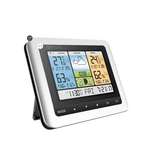  DIGOO TH8888 In&Outdoor Thermometer Color Weather Station with 3 Channels remote outdoor sensors, Home Thermometer USB Outdoor Forecast Sensor with Alarm Clock