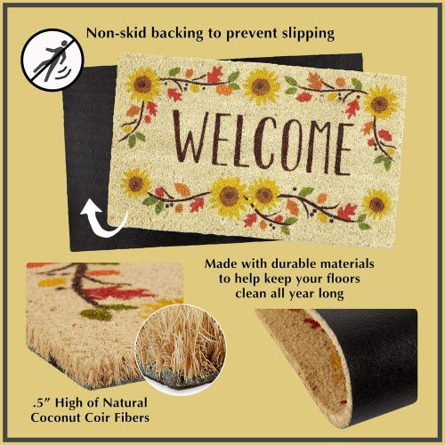  DII Natural Coconut Coir Seasonal Doormat, 18x30, Give Thanks Pumpkin