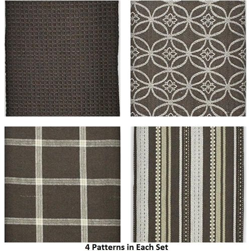  DII Cotton Oversized Kitchen Dish Towels 18 x 28 and Dishcloth 13 x 13, Set of 5 , Absorbent Washing Drying Dishtowels for Everyday Cooking and Baking-Dark Brown