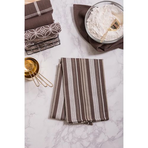  DII Cotton Oversized Kitchen Dish Towels 18 x 28 and Dishcloth 13 x 13, Set of 5 , Absorbent Washing Drying Dishtowels for Everyday Cooking and Baking-Dark Brown